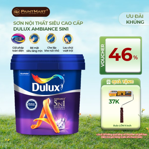 Sơn nội thất Dulux Ambiance 5 In 1 Diamond Glow siêu bóng 66AB thùng 15L