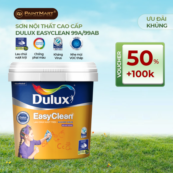 Sơn nội thất Dulux Easyclean lau chùi vượt trội kháng Virus bề mặt bóng 99AB - thùng 15L