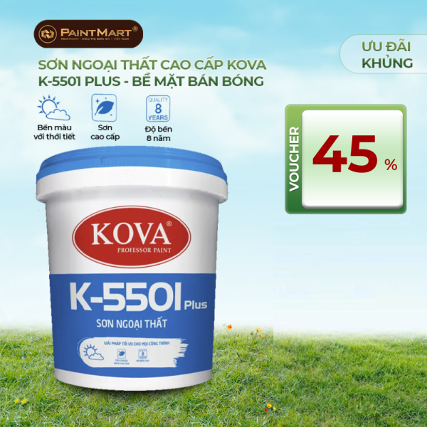 Sơn nước chống thấm cao cấp ngoài trời BÁN BÓNG K-5501 Plus lon 3,5L