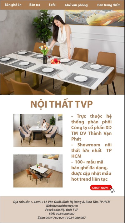 NỘI THẤT TVP: THƯƠNG HIỆU NỘI THẤT TRỰC THUỘC CÔNG TY THÀNH VẠN PHÁT JSC