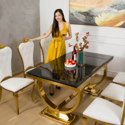 Bộ bàn ăn mặt đá 6 ghế Inox TVP-LUXCN128