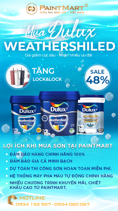 Sơn ngoại thất siêu cao cấp Dulux Weathershield, chống thấm, chống rạn nứt, sale 47% tại PaintMart