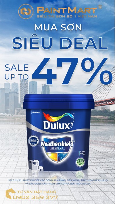 Sơn ngoại thất siêu cao cấp Dulux Weathershield, chống thấm, chống rạn nứt, sale 47% tại PaintMart