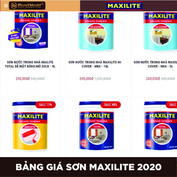 Bảng giá sơn Maxilite mới nhất 2020