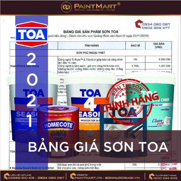 Bảng giá sơn Toa 2021