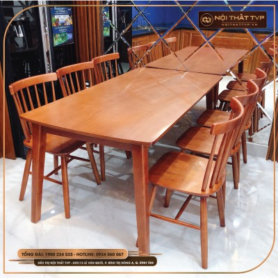 Bộ bàn ăn 6 người mặt gỗ, ghế Rio gỗ tự nhiên TVP - màu gỗ cánh gián