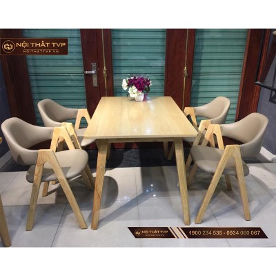 Bộ bàn ăn 4 ghế mặt gỗ cao su, ghế hình chữ A TVP - màu cánh gián đậm