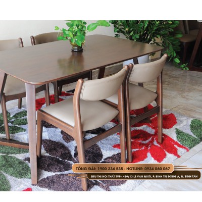 Bộ bàn ăn 4 ghế chân chữ V gỗ cao su, ghế bella bọc da Hàn Quốc 4 ghế nhập khẩu 