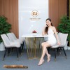 Bộ bàn ăn 6 ghế mặt đá Marble trắng, chân inox mạ vàng, ghế Loft trám bọc da Microfiber chống cháy, chân inox mạ titan - xám nhạt