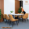 Bộ bàn ăn mặt đá Marble chân sắt sơn tĩnh điện, ghế Loft trám bọc da Microfiber chống cháy, chân inox mạ titan - xám nhạt