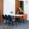 Bộ bàn ăn 6 ghế mặt đá Marble trắng, chân sắt sơn tĩnh điện, ghế nệm nỉ Hàn nhập khẩu - cam
