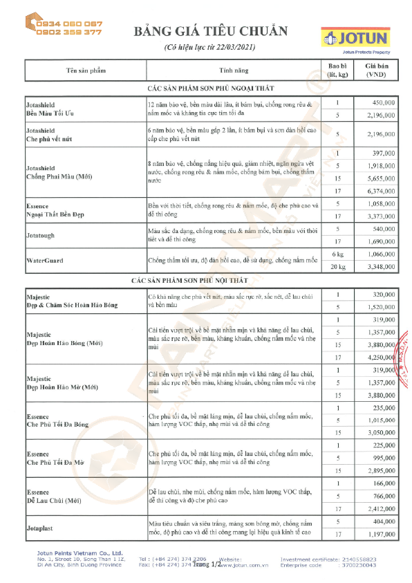 Bảng giá sơn Jotun 2021-trang 1