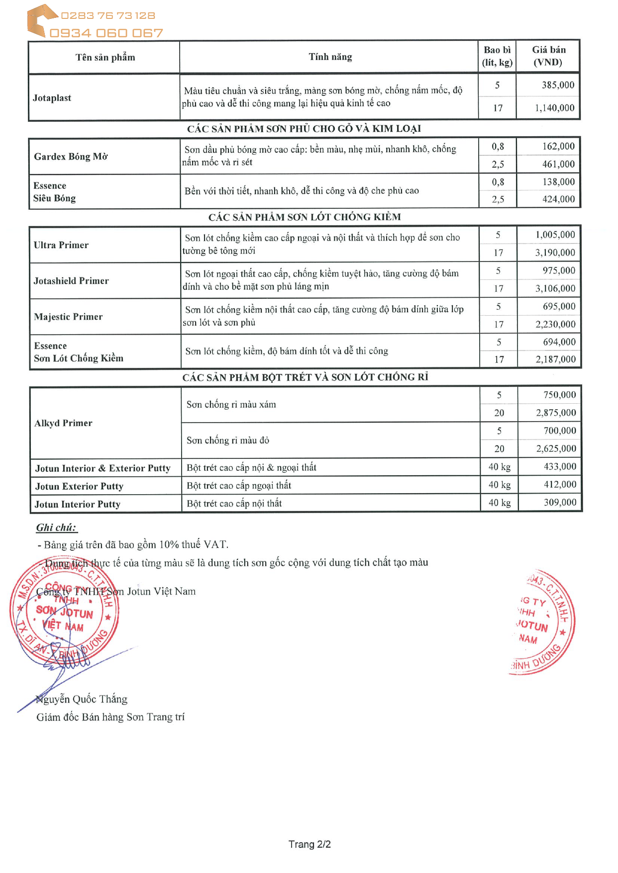 Bảng giá sơn Jotun 2020-02