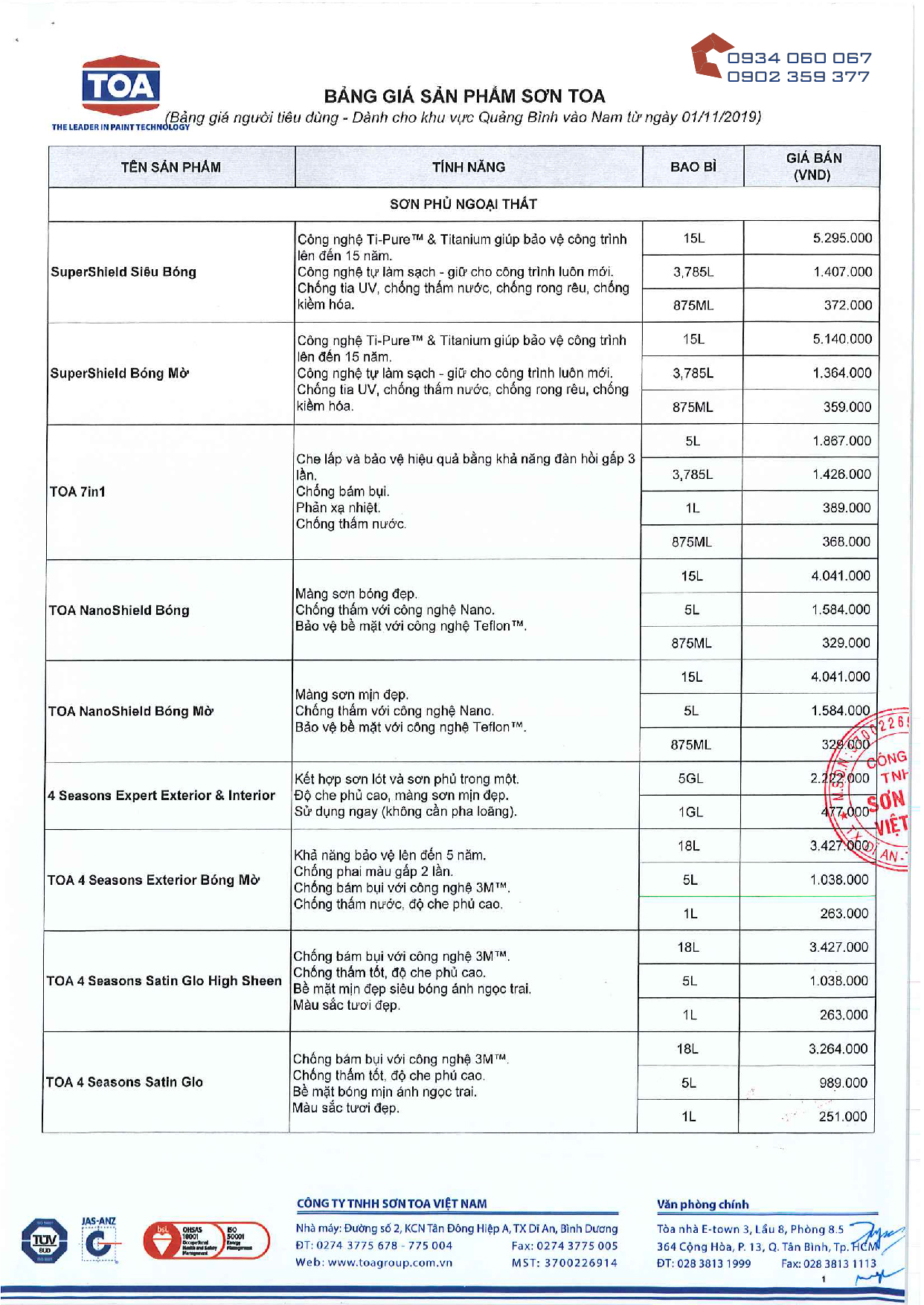 Bảng giá sơn Toa 2021-trang 1