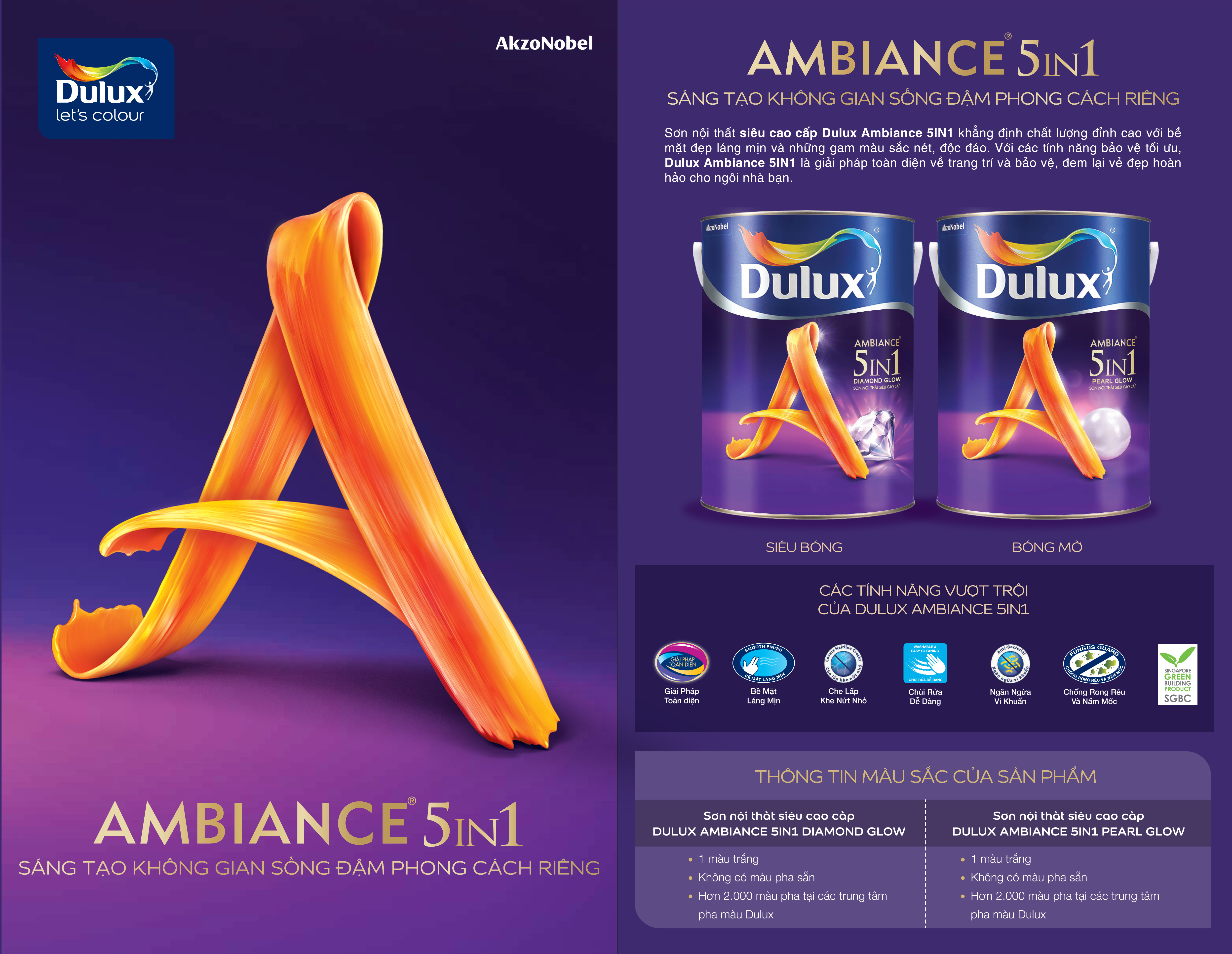 Bảng màu sơn Dulux 5 in 1 Ambiance - sơn nội thất cao cấp từ Dulux